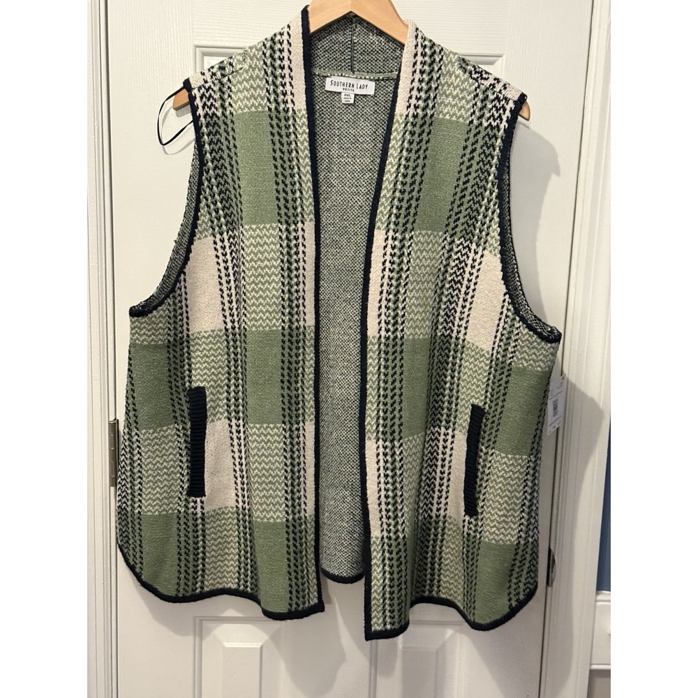 NWT Southern Lady Green Plaid Sweater Vest  Size PXL Classic Preppy Granny Fall